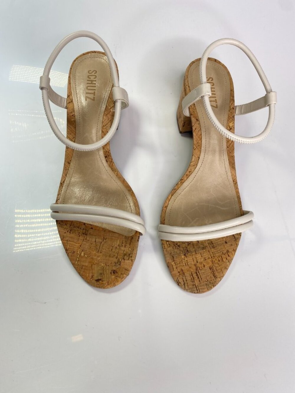 Schutz Women's Gimenez 65MM Leather & Cork Block Heel Sandals Sz 10.5